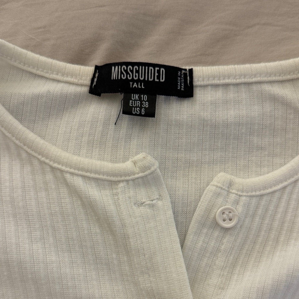 Missguided white Ribbed Button-Up Bodysuit - Picture 2 of 5